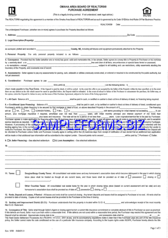 Nebraska Purchase Agreement Form pdf free