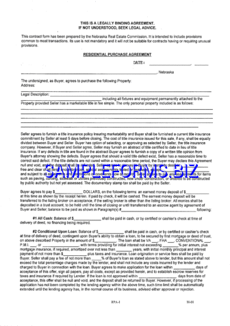 Nebraska Residential Purchase Agreement Form pdf free